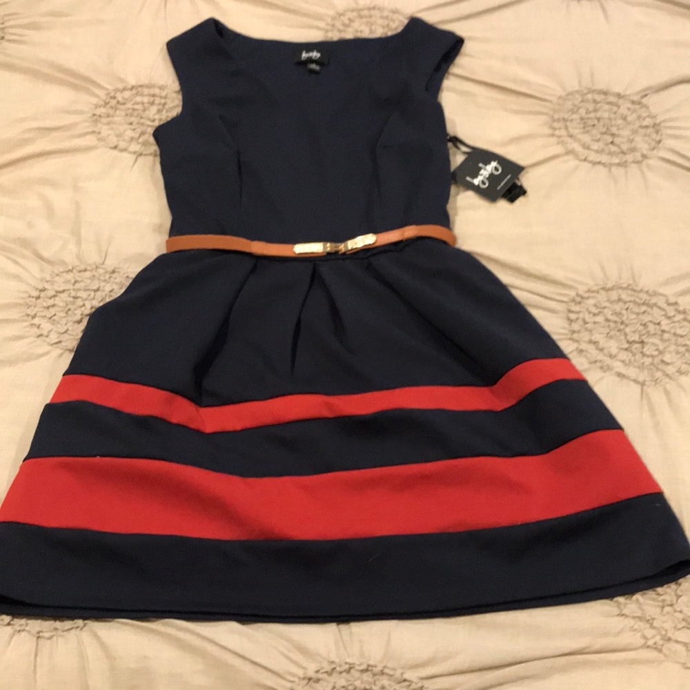by & by Navy and Red Midi Dress